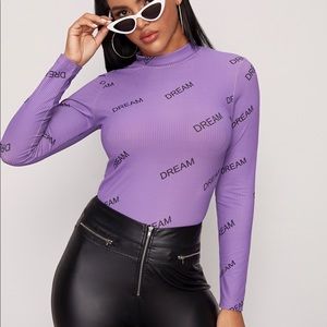 Top Letter Print Ribbed Tee long sleeve Me…